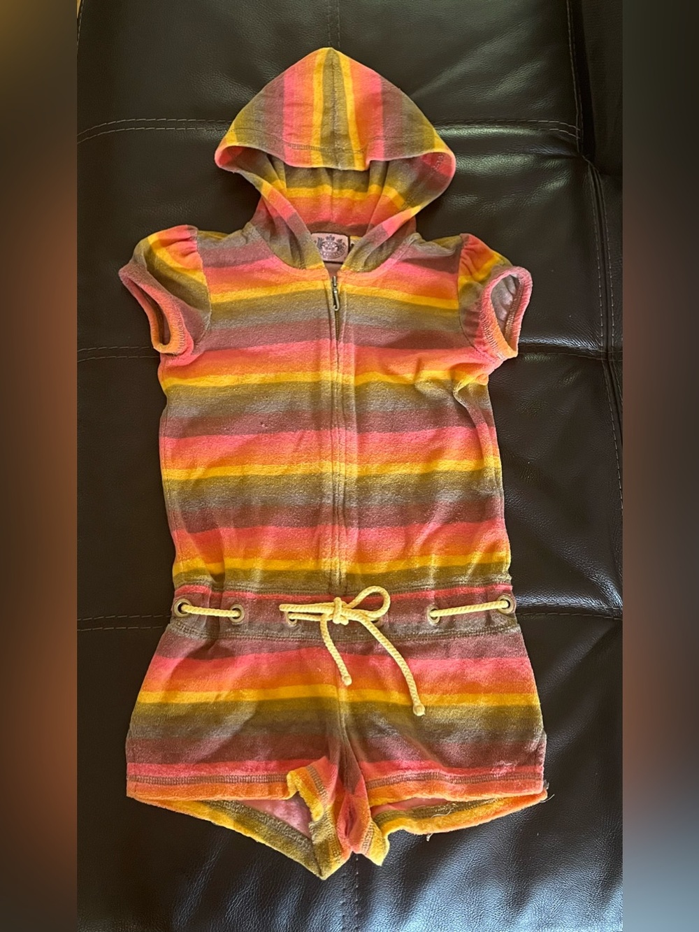 Juicy Couture Romper girls sz 7 striped orange pink zipper hoodie